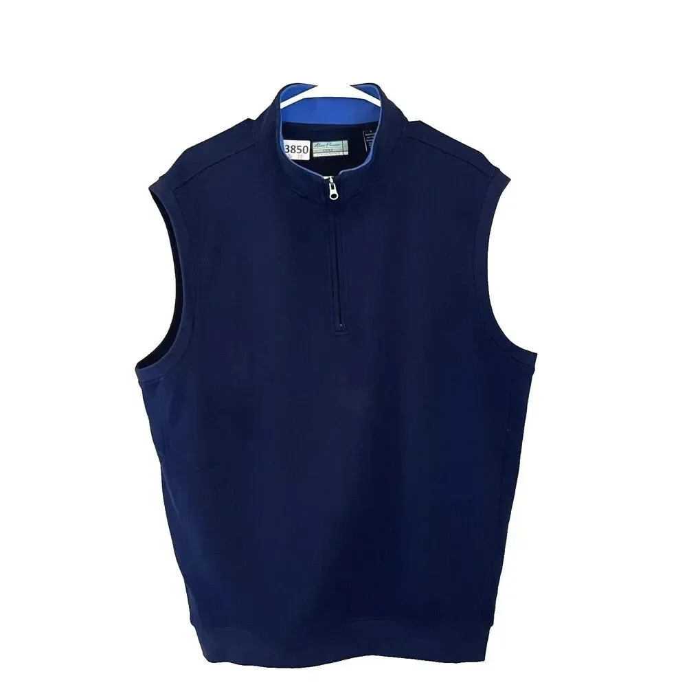 Allan Flusser Mens Navy Sweater Vest Henley L Golf 1/4 Zip Casual Preppy Dad